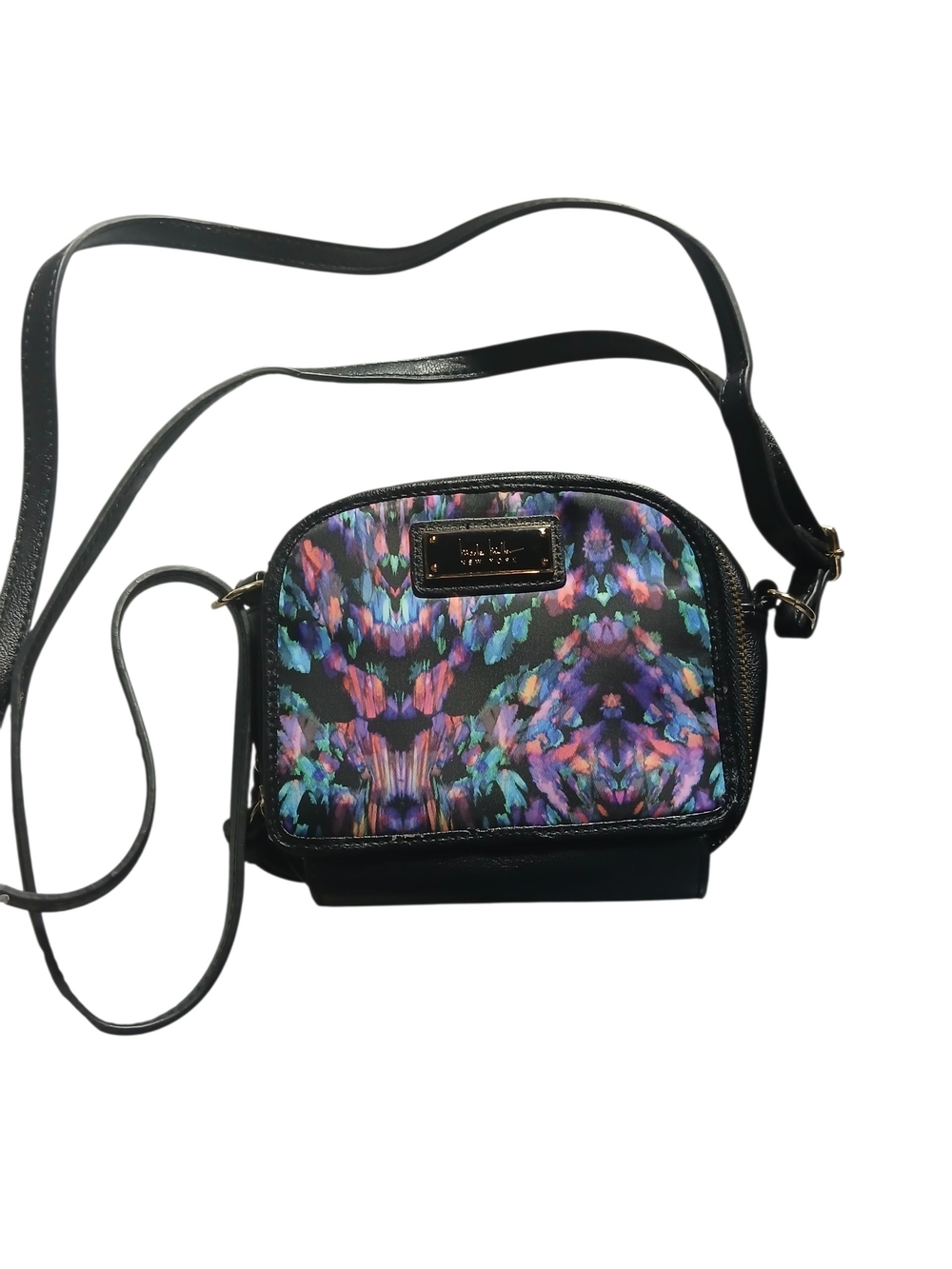 Nicole Miller Black Multicolor Abstract Print Mini Crossbody Bag